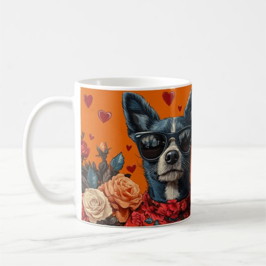 Blue Heeler met hart Rozen Valentijnsdag Koffiemok (Links)
