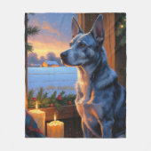Blue Heeler Met Kerstverlichting Vakantie Fleece Deken (Voorkant)