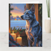 Blue Heeler met kerstverlichting Vakantie Kaart (Voorkant)