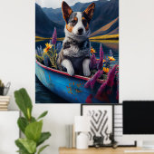 Blue Heeler op een peddel: een landschappelijke av Poster (Thuiskantoor)