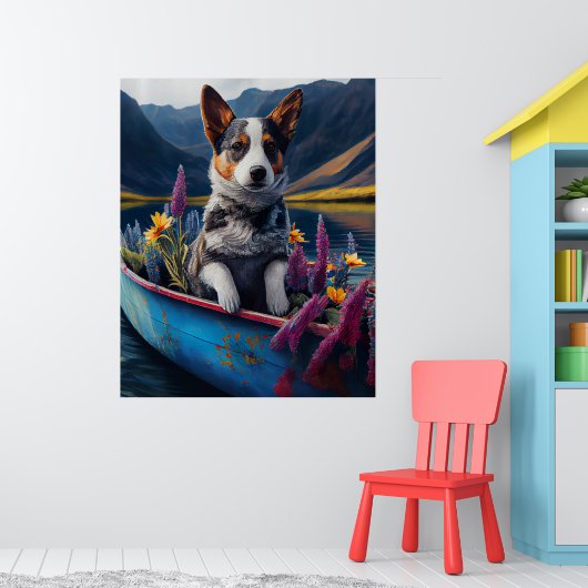 Blue Heeler op een peddel: een landschappelijke av Poster (Kinderkamer 1)