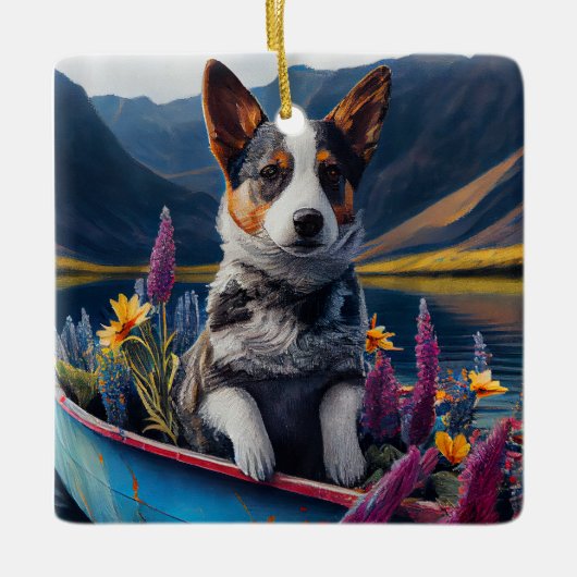 Blue Heeler op een peddel: een Schilderachtig avon Keramisch Ornament (Voorkant)