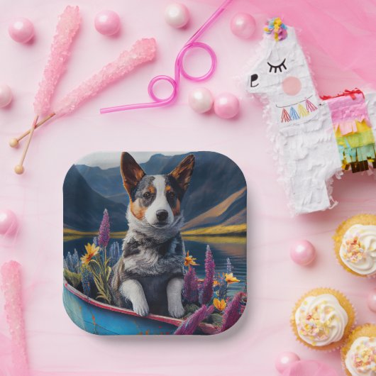Blue Heeler op een peddel: een Schilderachtig avon Papieren Bordje (Feest)