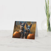 Blue Heeler Puppy Herfst Plezier Pompoen Kaart (Voorkant)