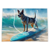 Blue Heeler strand surfen schilderij  Groot Cadeauzakje (Voorkant)