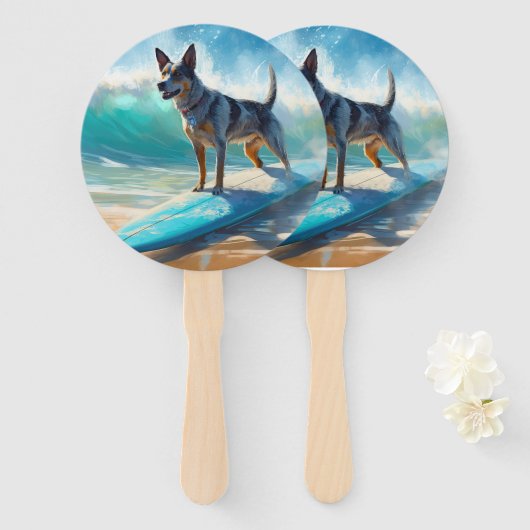 Blue Heeler Strand Surfschilderij  Handwaaier (Voorkant en achterkant)