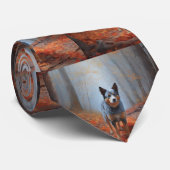 Blue Heeler tussen herfstbladeren inspireert Stropdas (Opgerold)