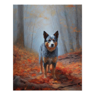 Blue Heeler tussen vallende herfstbladeren inspire Perfect Poster