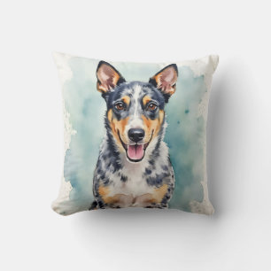 Blue Heeler Waterverf Spat Hintergrund Kunst Kussen