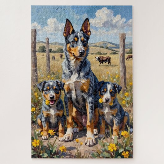 Blue Heeler Wild Field Kunst Legpuzzel (Verticaal)