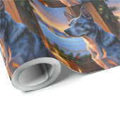 Blue Heeler With Christmas Lights Holiday Cadeaupapier (Rol Hoek)
