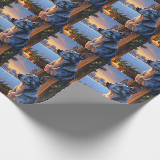 Blue Heeler With Christmas Lights Holiday  Cadeaupapier (Hoek)