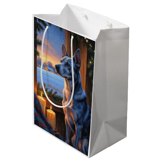 Blue Heeler With Christmas Lights Holiday  Medium Cadeauzakje (Achterkant Gekanteld)