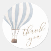 Blue Heet Luchtballon Jongens Baby Shower Bedankt Ronde Sticker (Voorkant)