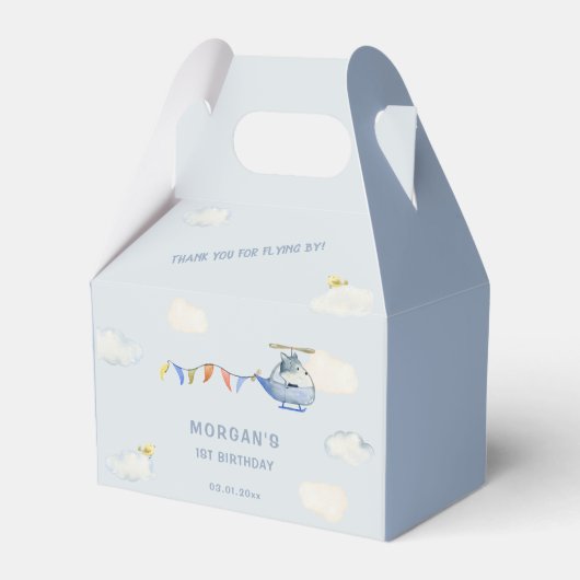 Blue Helicopter Schattige Wolf eerste verjaardag Bedankdoosjes (Voorkant Zijde)