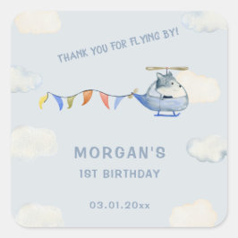 Blue Helicopter Schattige Wolf eerste verjaardag Vierkante Sticker