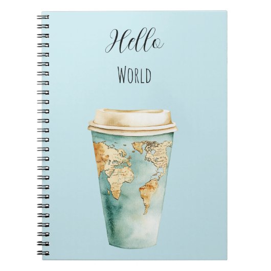 Blue Hello World Coffee Cup Notitieboek (Voorkant)