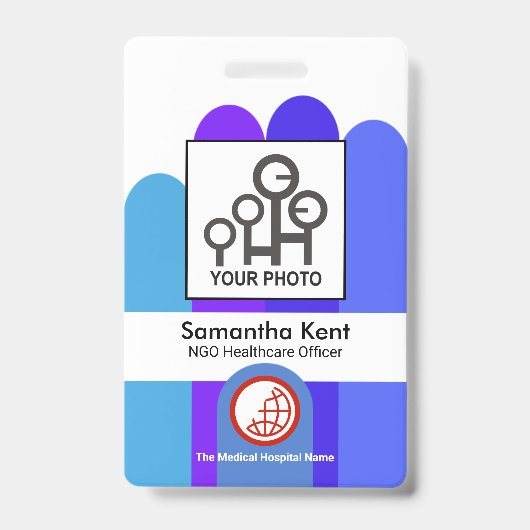 Blue Helpend Hand Staff Photo Template ID Badge (Voorkant)
