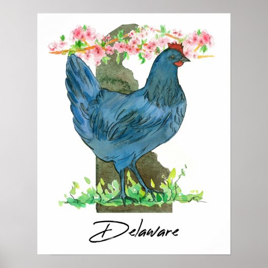 Blue Hen Chicken Delaware State Shape Poster (Voorkant)