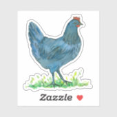 Blue Hen Chicken Waterverf Bird Vinyl Contour Sticker (Vel)