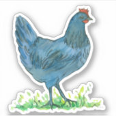 Blue Hen Chicken Waterverf Bird Vinyl Contour Sticker (Voorkant)