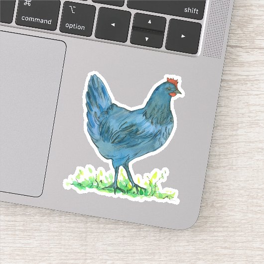 Blue Hen Chicken Waterverf Bird Vinyl Contour Sticker (Detail)