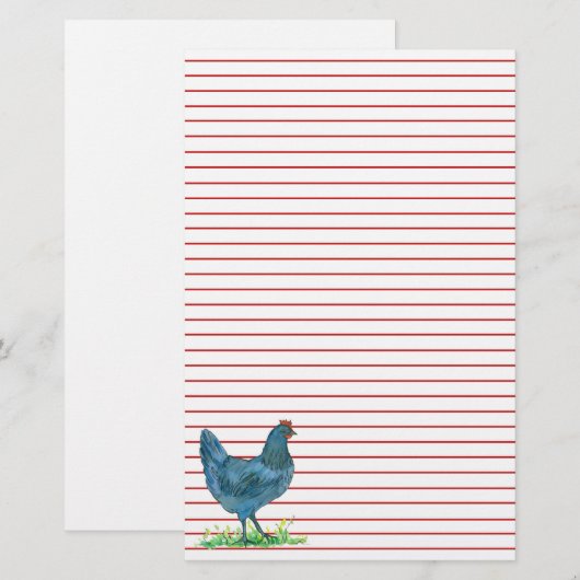 Blue Hen Chicken Waterverf Red Lined Briefpapier (Voorkant / Achterkant)