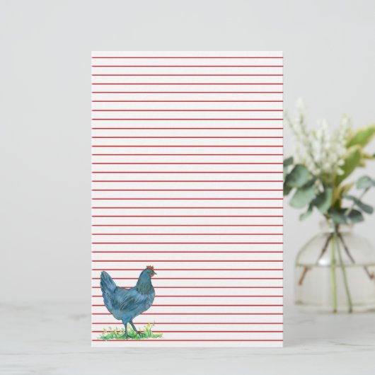 Blue Hen Chicken Waterverf Red Lined Briefpapier (Staand voorkant)