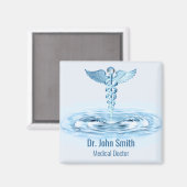 Blue Hermes Rod Caduceus Medical Water Ripples Magneet (Voorkant / Achterkant)