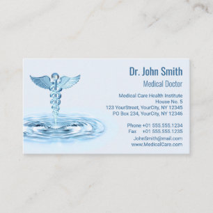 Blue Hermes Rod Caduceus Water Ripples Medical Afsprakenkaartje