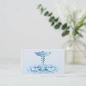 Blue Hermes Rod Caduceus Water Ripples Medical Visitekaartje (Staand voorkant)