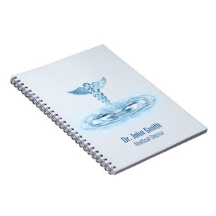 Blue Hermes Rod Medical Caduceus Water Ripples Notitieboek