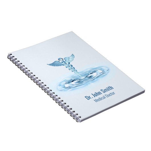 Blue Hermes Rod Medical Caduceus Water Ripples Notitieboek (Rechterzijde)