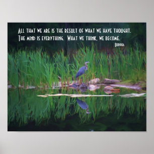 Blue Heron Buddha Mind Quote Inspirerend Poster