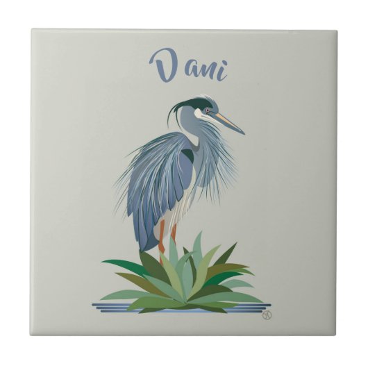 Blue Heron Ceramic Tile Tegeltje (Voorkant)