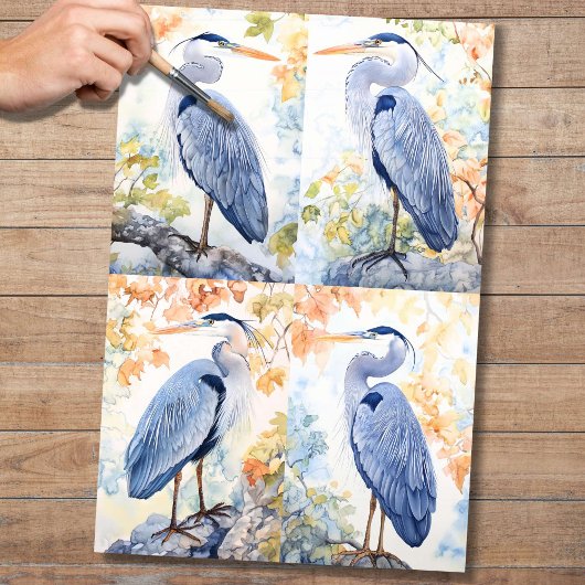 Blue Heron Collage 1 Decoupage Papier