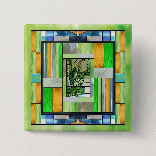 Blue Heron Glas in lood Button (Voorkant)