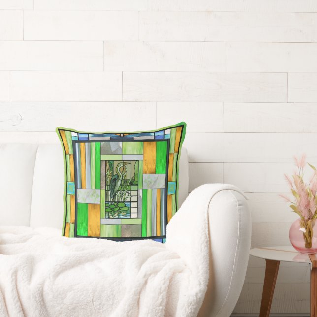 Blue Heron Glas in lood Kussen (Bank)