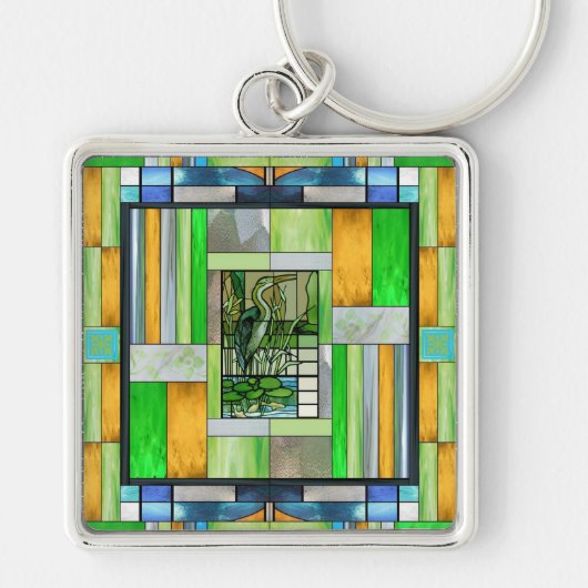 Blue Heron Glas in lood Sleutelhanger (Voorkant)