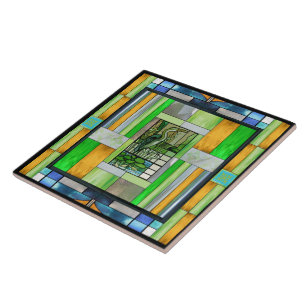 Blue Heron Glas in lood Tegeltje