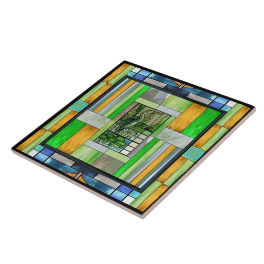 Blue Heron Glas in lood Tegeltje (Zijkant)