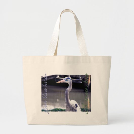 Blue Heron, Green Bag Large Canvas tas (Voorkant)