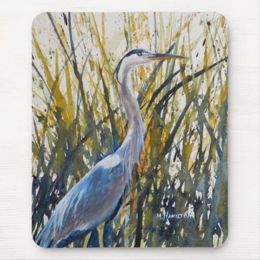 "Blue Heron in Tall Grass Waterverf" Muismat (Voorkant)