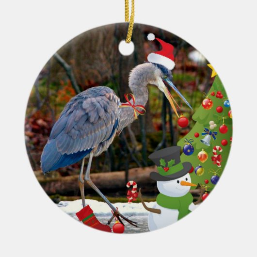 Blue Heron Kerstmis Keramisch Ornament (Voorkant)