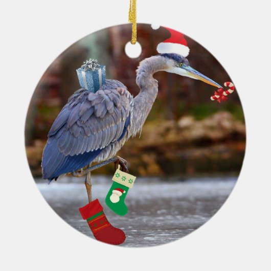 Blue Heron Kerstmis Keramisch Ornament (Achterkant)