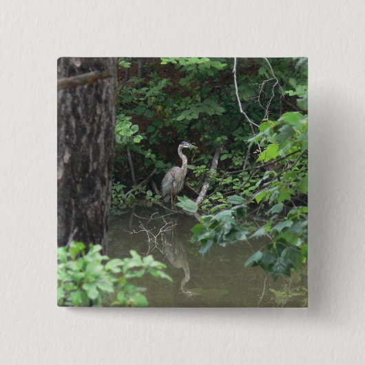 Blue Heron met reflectie op water Vierkante Button 5,1 Cm (Voorkant)