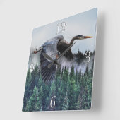 Blue Heron & Misty Forest Wildlife Vierkante Klok (Hoek)