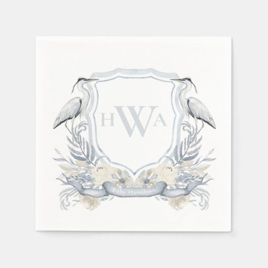 Blue Heron Monogram Crest Grandmillennial Servet (Voorkant)