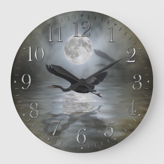 Blue Heron & Moon Wildlife Fantasy Wall Clock Grote Klok (Voorkant)