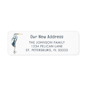 Blue Heron Moving Announcement Retouradres Etiket
